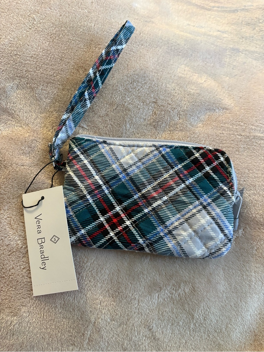 Vera Bradley RFID Zip-Top ID Case Snowy Plaid Wristlet 37974-17867 NWT